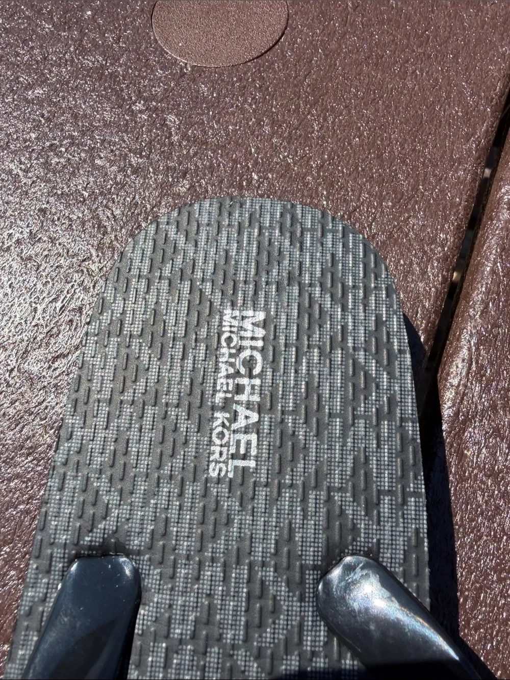 Michael Kors Black and Gray Logo Jelly Flip Flops